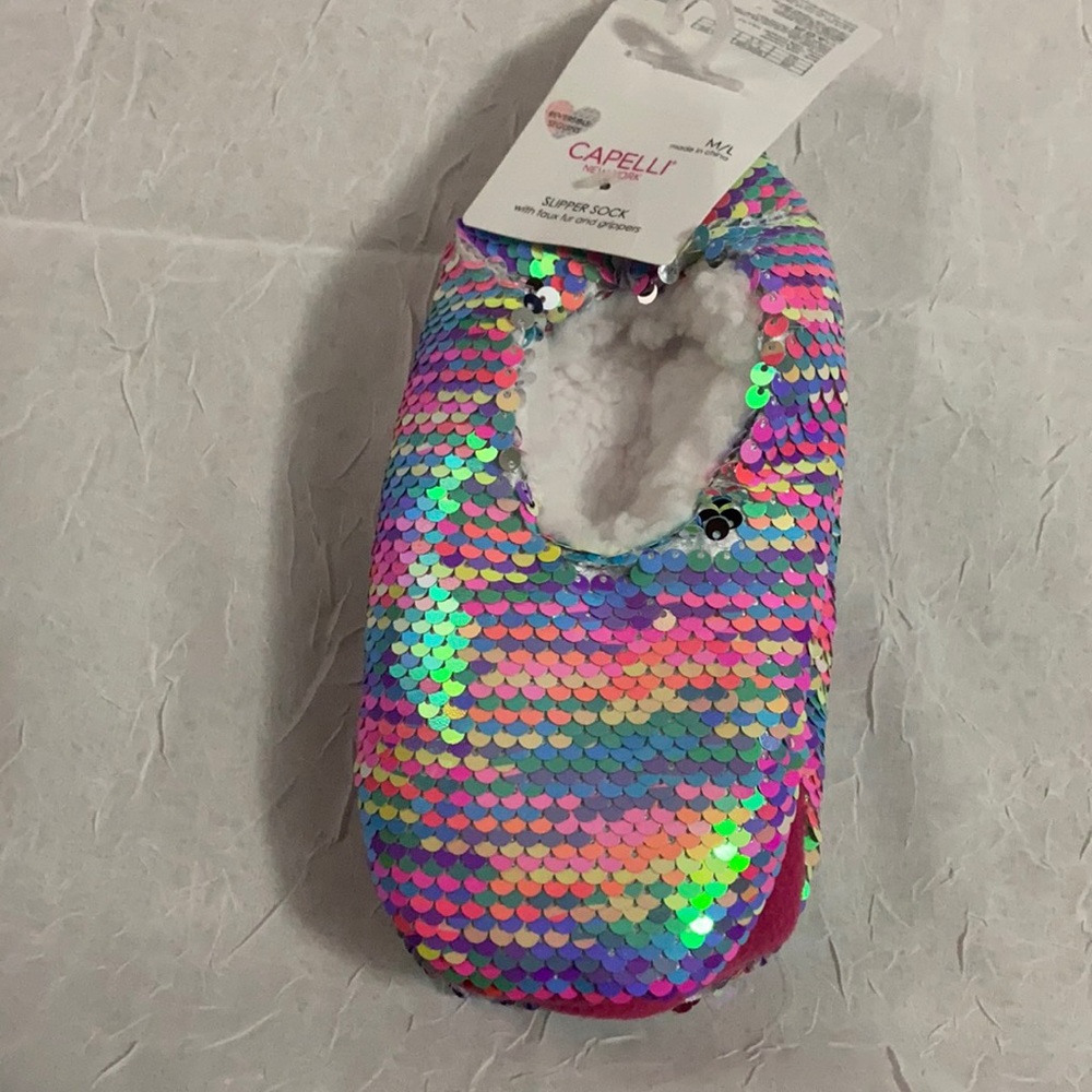 Capelli New York  Sequin Slipper Socks M/L reversible sequins multicolor
